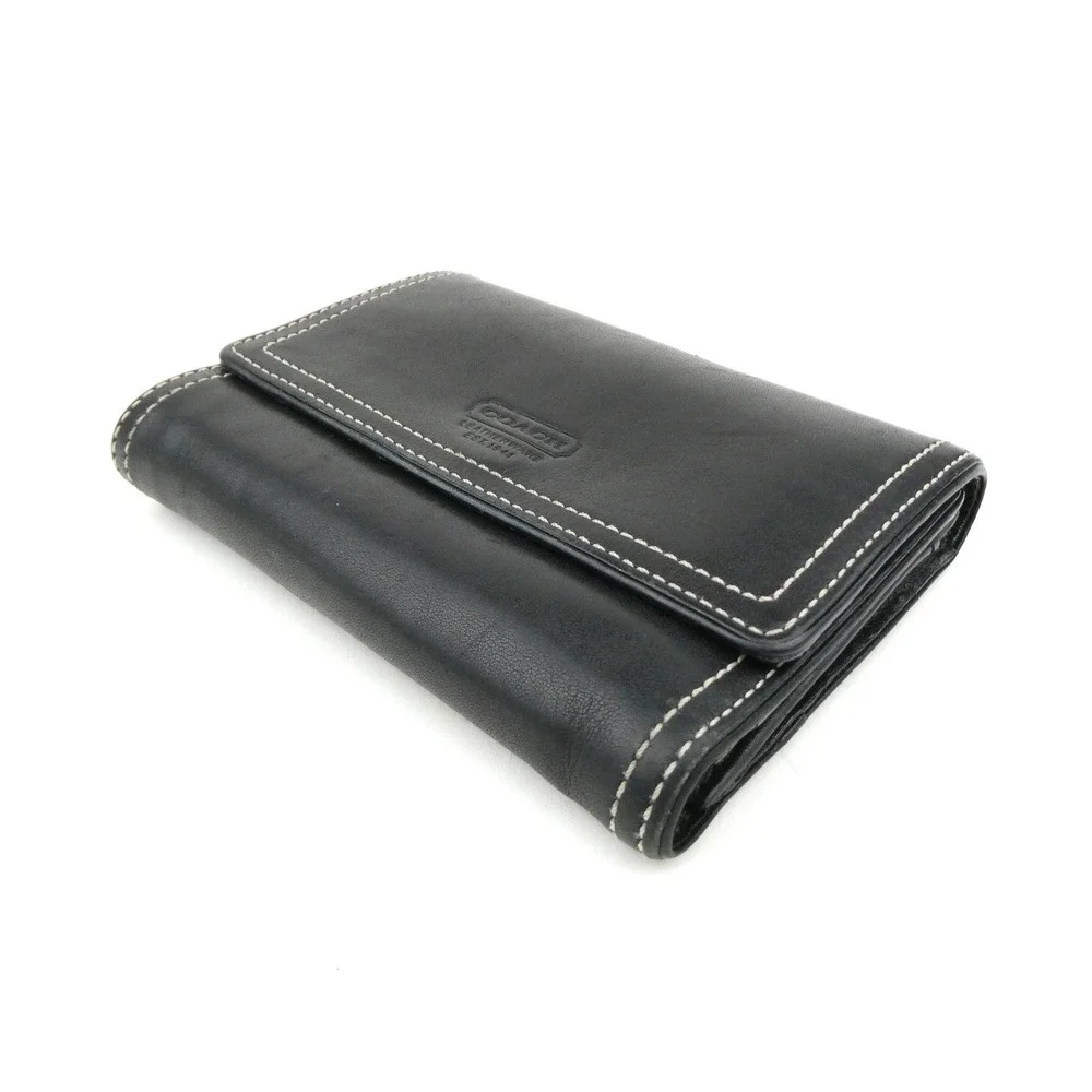 Coach Black Leather Medium Trifold Wallet